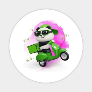 Cute Panda Riding Green Scooter - Adorable Panda - Kawaii Panda Magnet